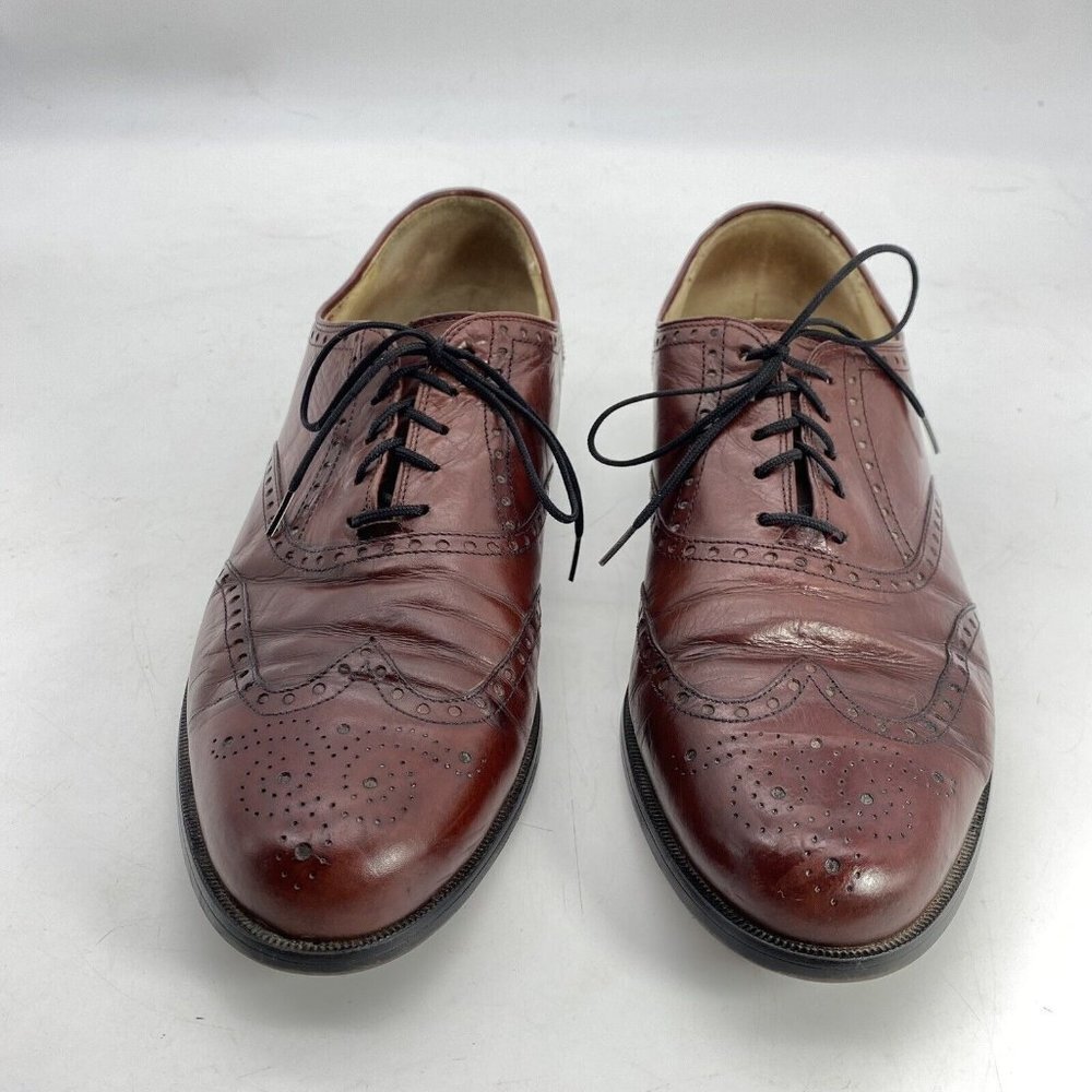 Vintage French Shriner Shoes Mens 10.5 M Oxfords Brown Leather Wing-Tip Brogue